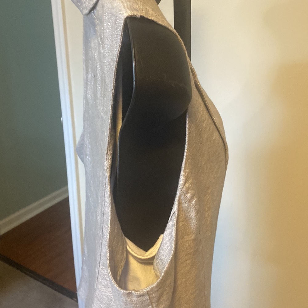 EILEEN FISHER GRAY TWINKLE LINEN WOVEN SHAWL COLLAR VEST - Picture 10 of 12